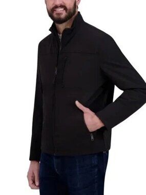 Kenneth Cole Men's L Black Full-Zip Jacket Faux Fur Lined  K1058